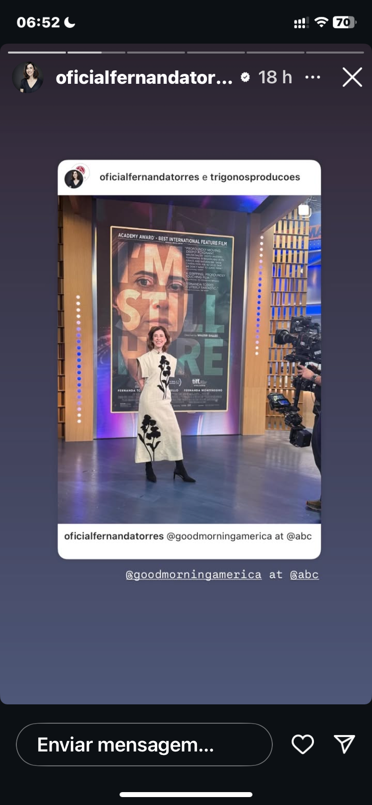 Atriz postou registros de sua entrevista no Good Morning America