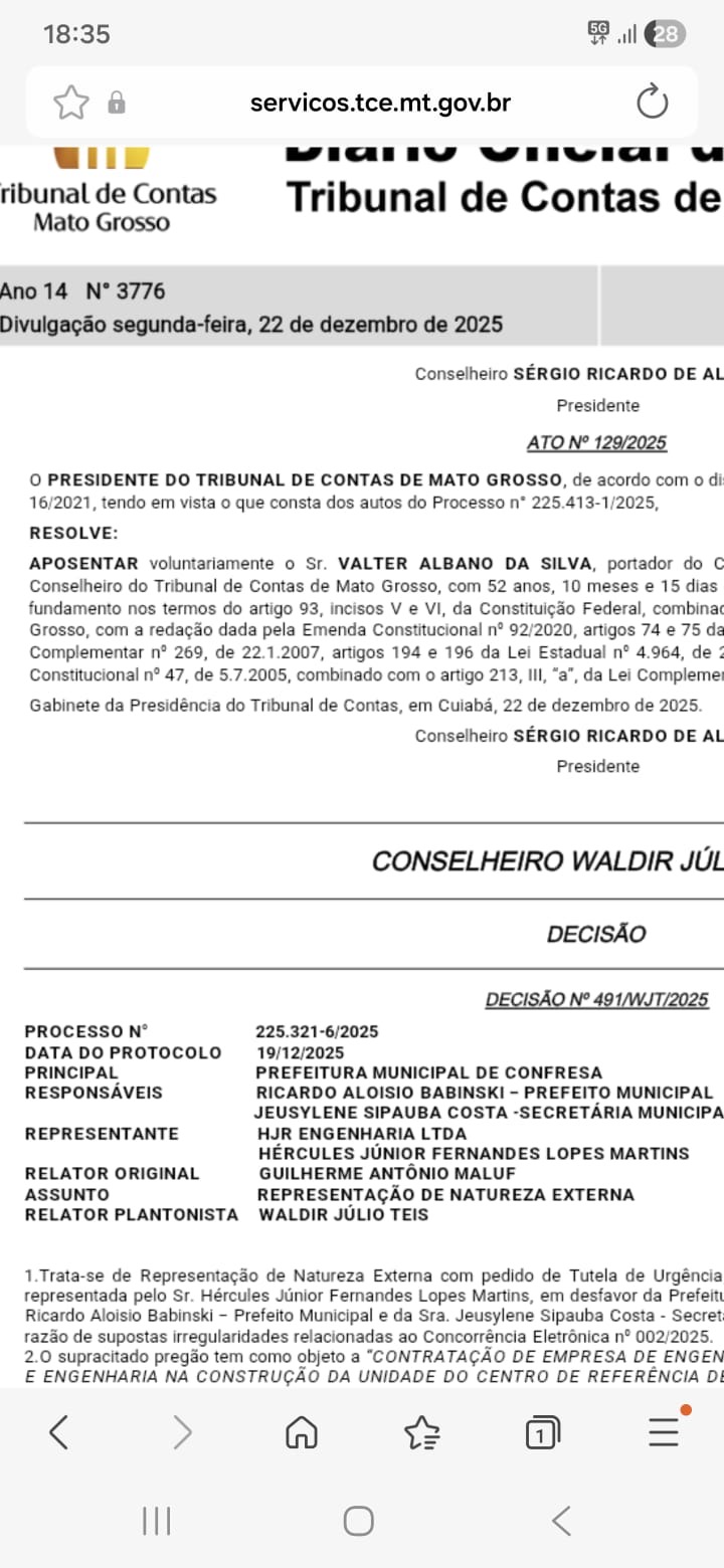 Conselheiro Valter Albano se Aposenta Antecipadamente do Tribunal de Contas de Mato Grosso